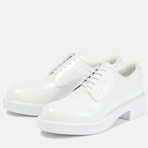 NWT Prada Derby Shoes White Leather Lace Up Platform Chunky Sole Round Toes